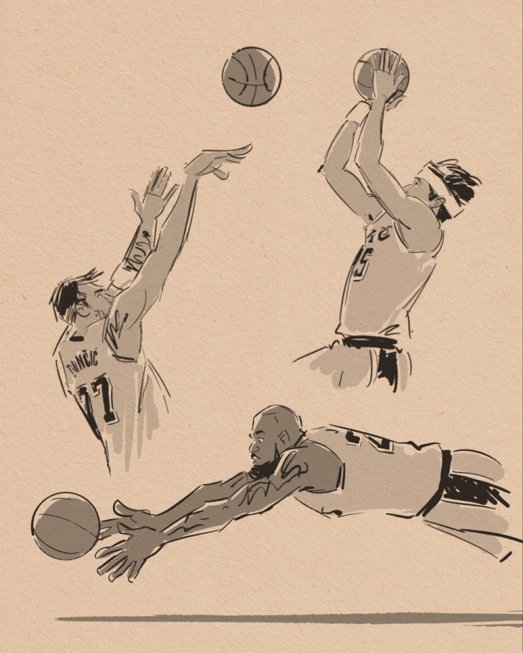 球王会官网-壁纸请收藏！美漫画家晒作品 老詹鱼跃&amp;小里1+2&amp;东契奇绝平全都有